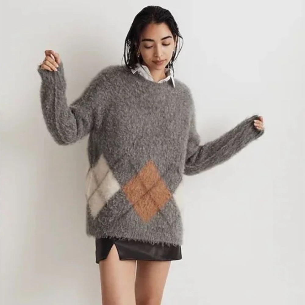 Madewell Brushed Argyle Crewneck Sweater